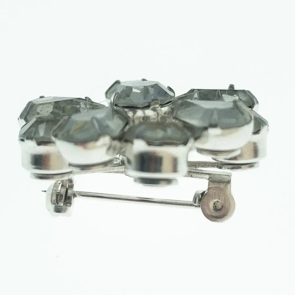 Vintage Rhinestone Flower Brooch Silver Tone Starburst Pin 1.5